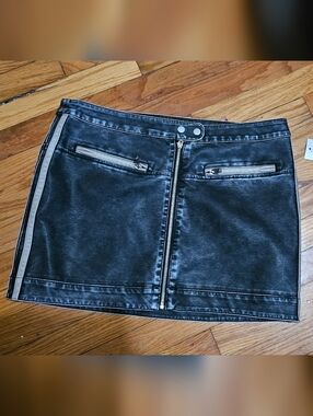 Black Washed Mini Skirt Faux Leather NWT